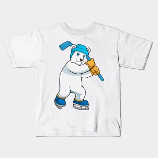 Polar bear at Ice hockey with Ice hockey stick Kids T-Shirt